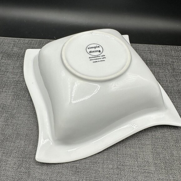 SIMPLE DINING Square Wavy Serving Bowl White Porcelain New Wave Modern Style 7.5 - Picture 12 of 12